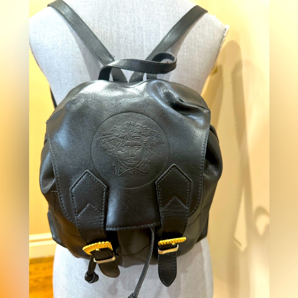 Gianni Versace Medusa Vintage Black Leather Small Backpack
